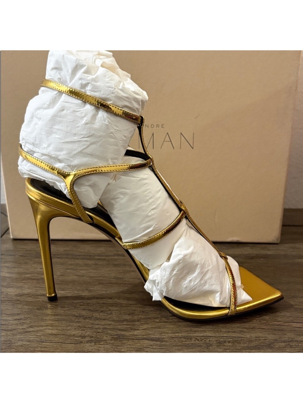 Alexandre Birman Metallic Gold Strappy High Heel Sandals - Picture 9 of 16
